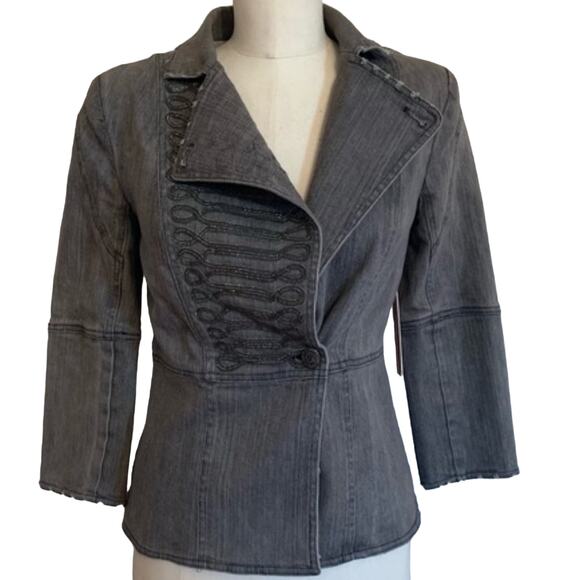 Alice + Olivia MILITARY Jacket Sz S/P Gray Chain Moto London Goth Grunge Fairy - Picture 7 of 10